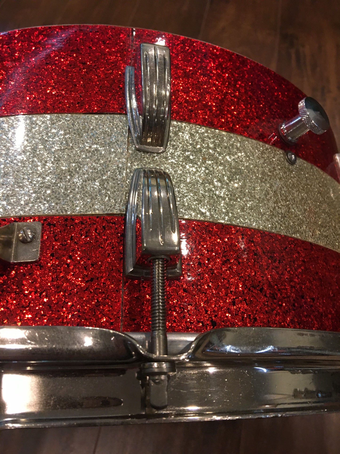 1961 Ludwig Pre-Serial # 6.5x15 School Festival Snare Drum Red Sparkle w/ Silver Sparkle Banding