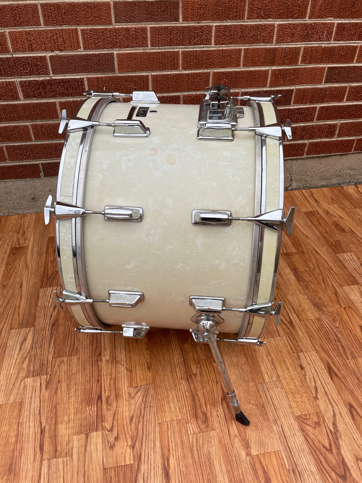 Vintage 1970s Pearl 14x22 Wood-Fiberglass Bass Drum White Marine Pearl