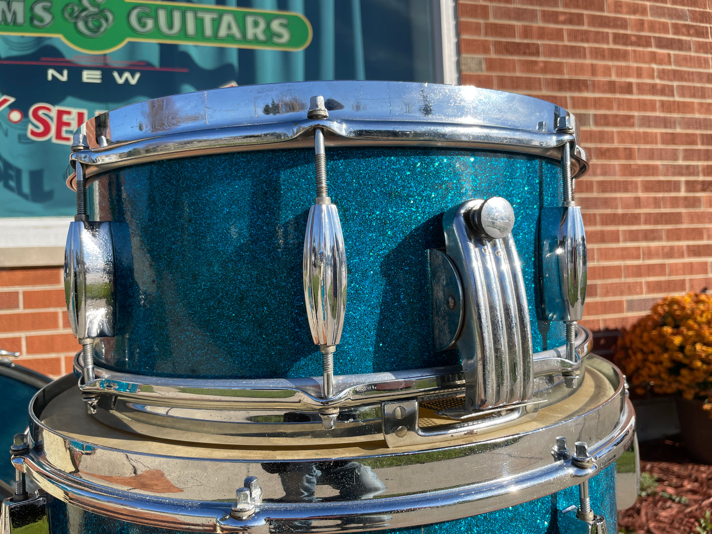1950s Slingerland Radio King Drum Set Aqua Blue Sparkle Glass Glitter 24/13/16/5.5x14 Dog Tag Badges *Video Demo*