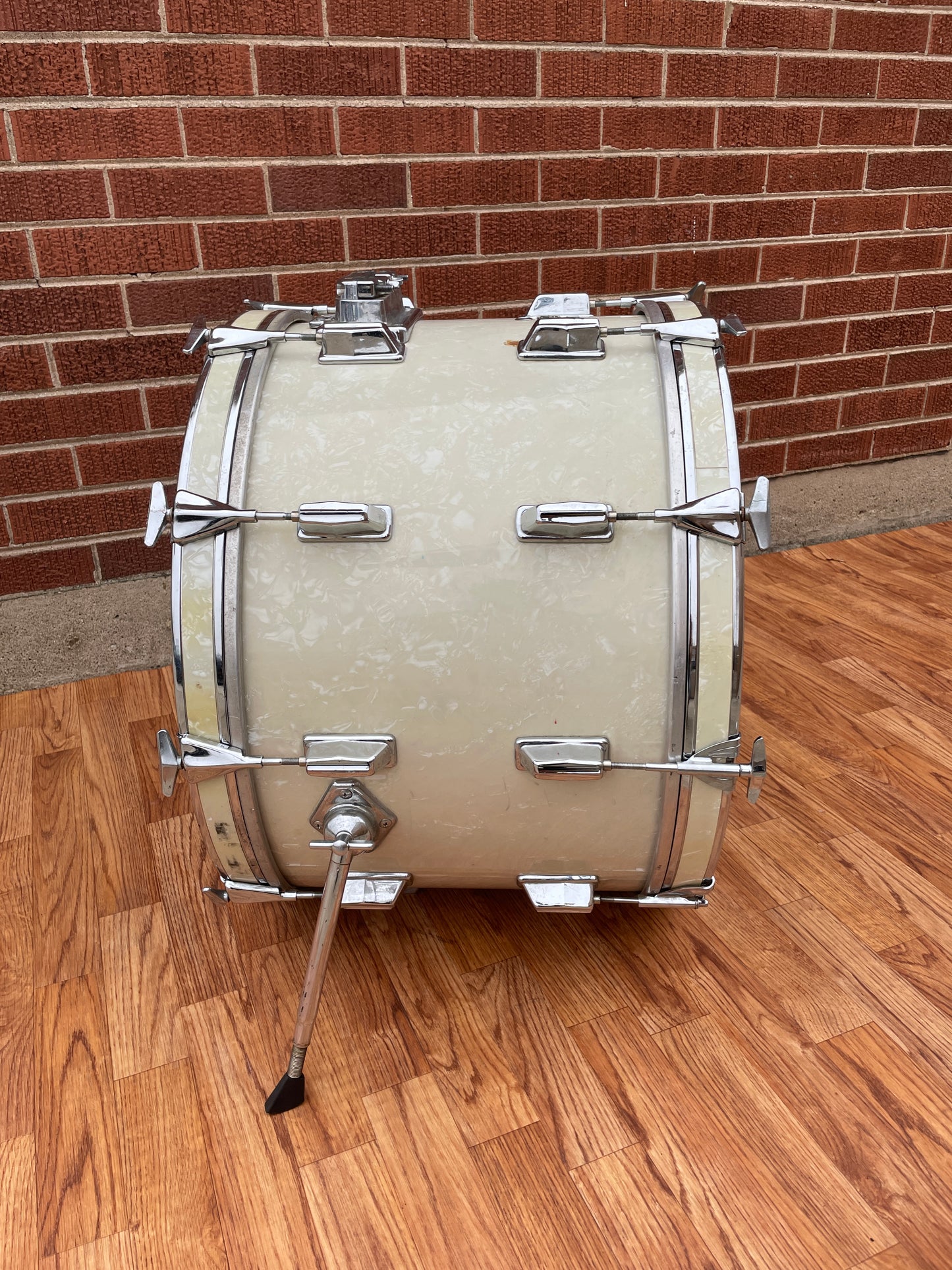 Vintage 1970s Pearl 14x22 Wood-Fiberglass Bass Drum White Marine Pearl