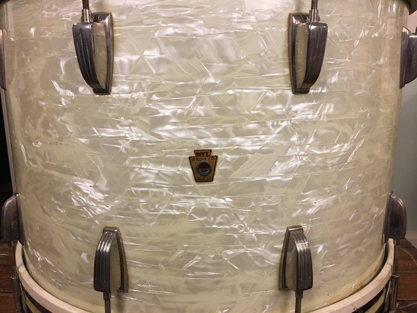 1948-52 WFL Ludwig 14x22 Virgin Bass Drum White Marine Pearl