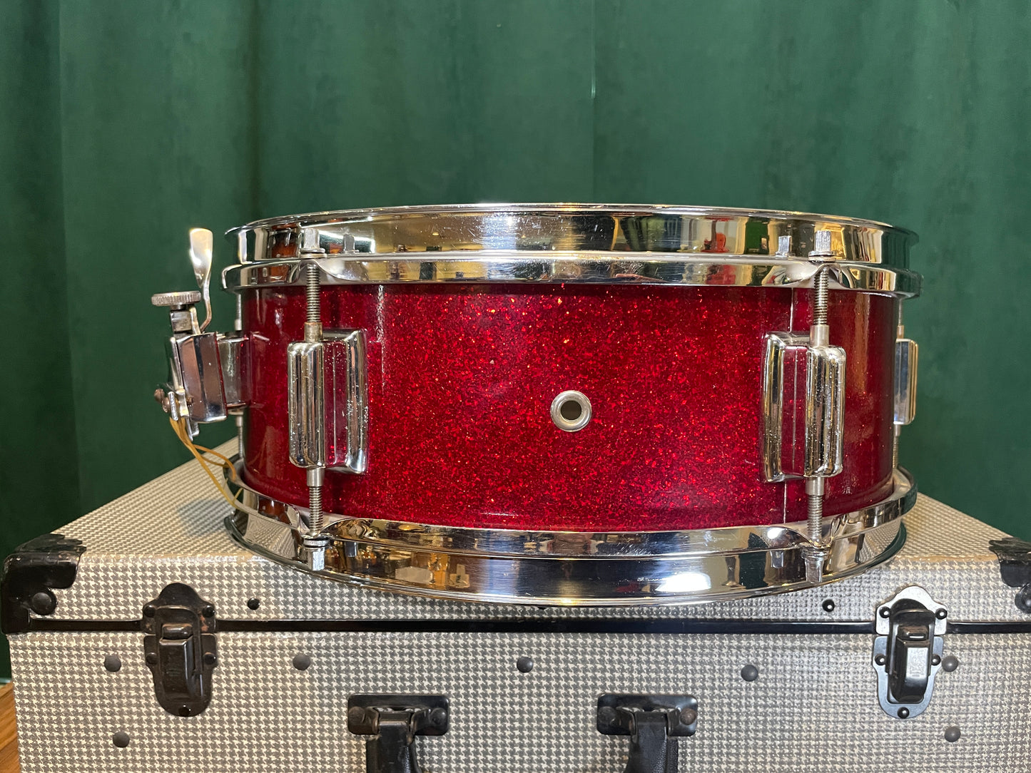 1960s Rogers Luxor 5x14 Snare Drum Red Glass Glitter Cleveland Era