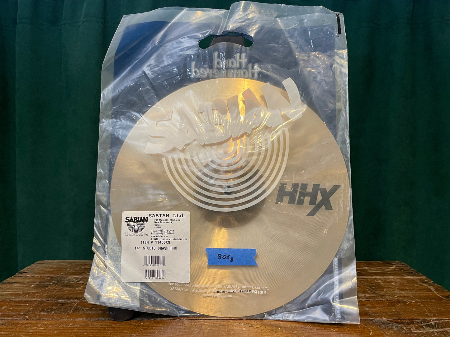 N.O.S. 14" Sabian Hand Hammered HHX Studio Crash Cymbal 806g