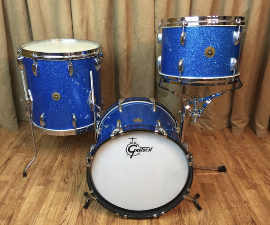 Gretsch 1960's Round Badge Micro Bop Set w/ 15" Bass Drum in Blue Glass Glitter