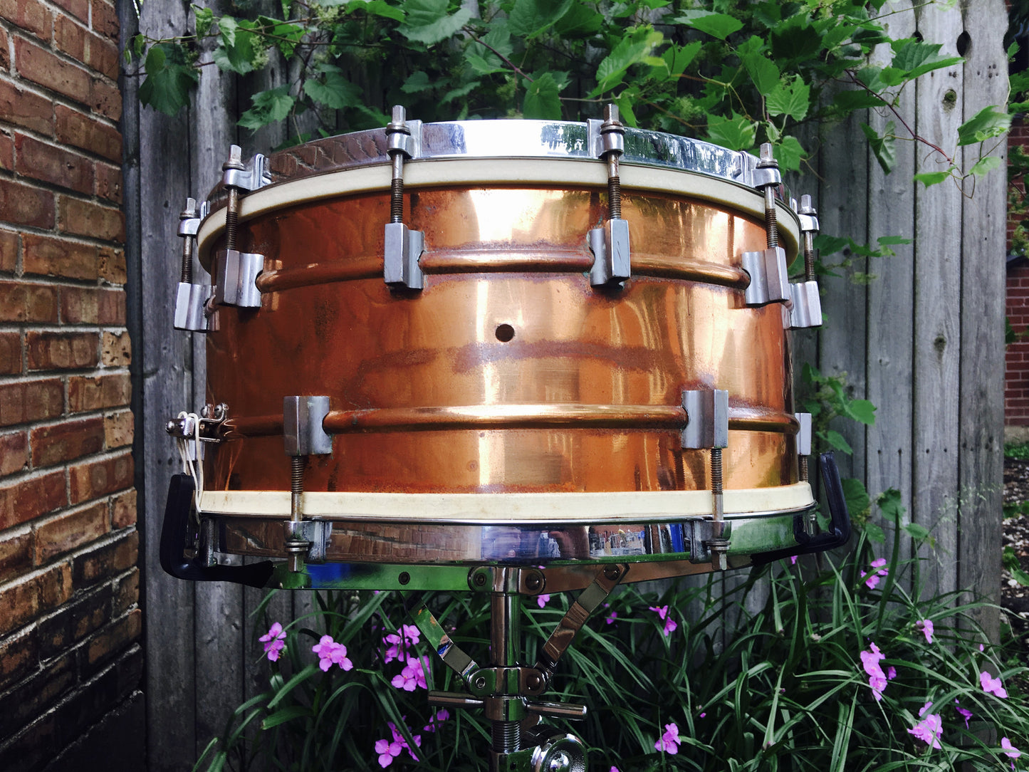 Extremely Rare 1930's Frank Wolf 7"x14" 2-to-1 Copper Shell Snare Drum