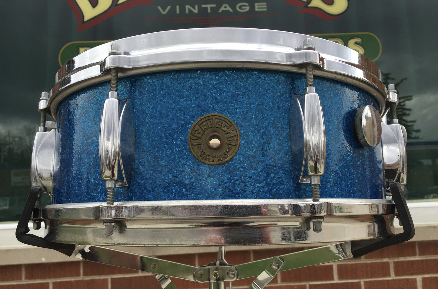 Vintage 1960's Gretsch 5.5"x14" Round Badge Blue Sparkle Name Band Snare - Nice!