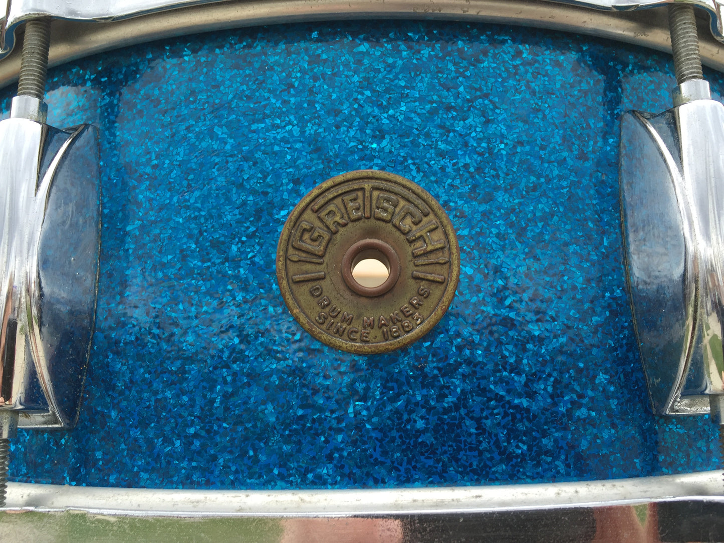 Vintage 1960's Gretsch 5.5"x14" Round Badge Blue Sparkle Name Band Snare - Nice!