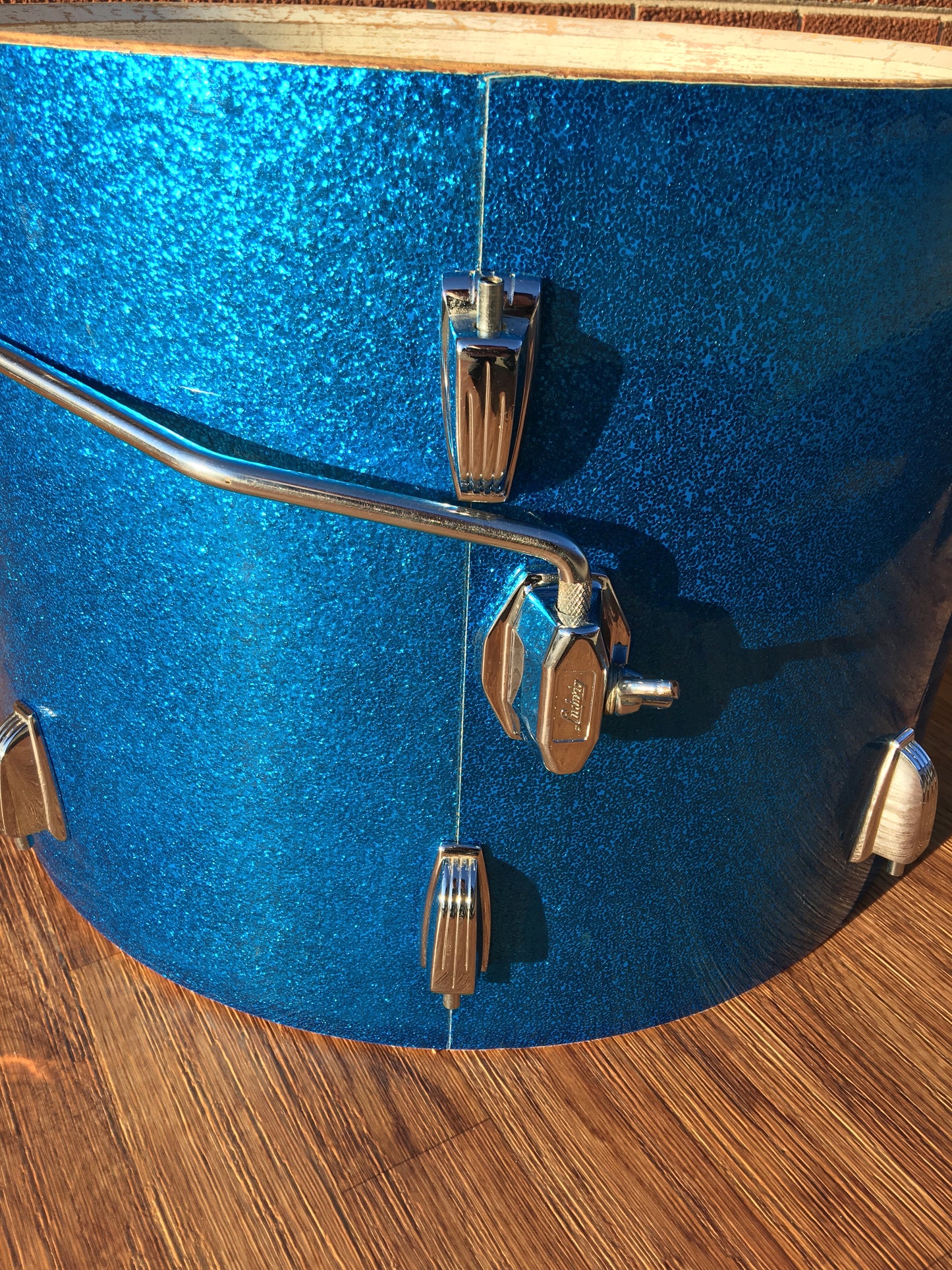 1960s 20" Ludwig Keystone Blue Sparkle Down Beat Bass Drum