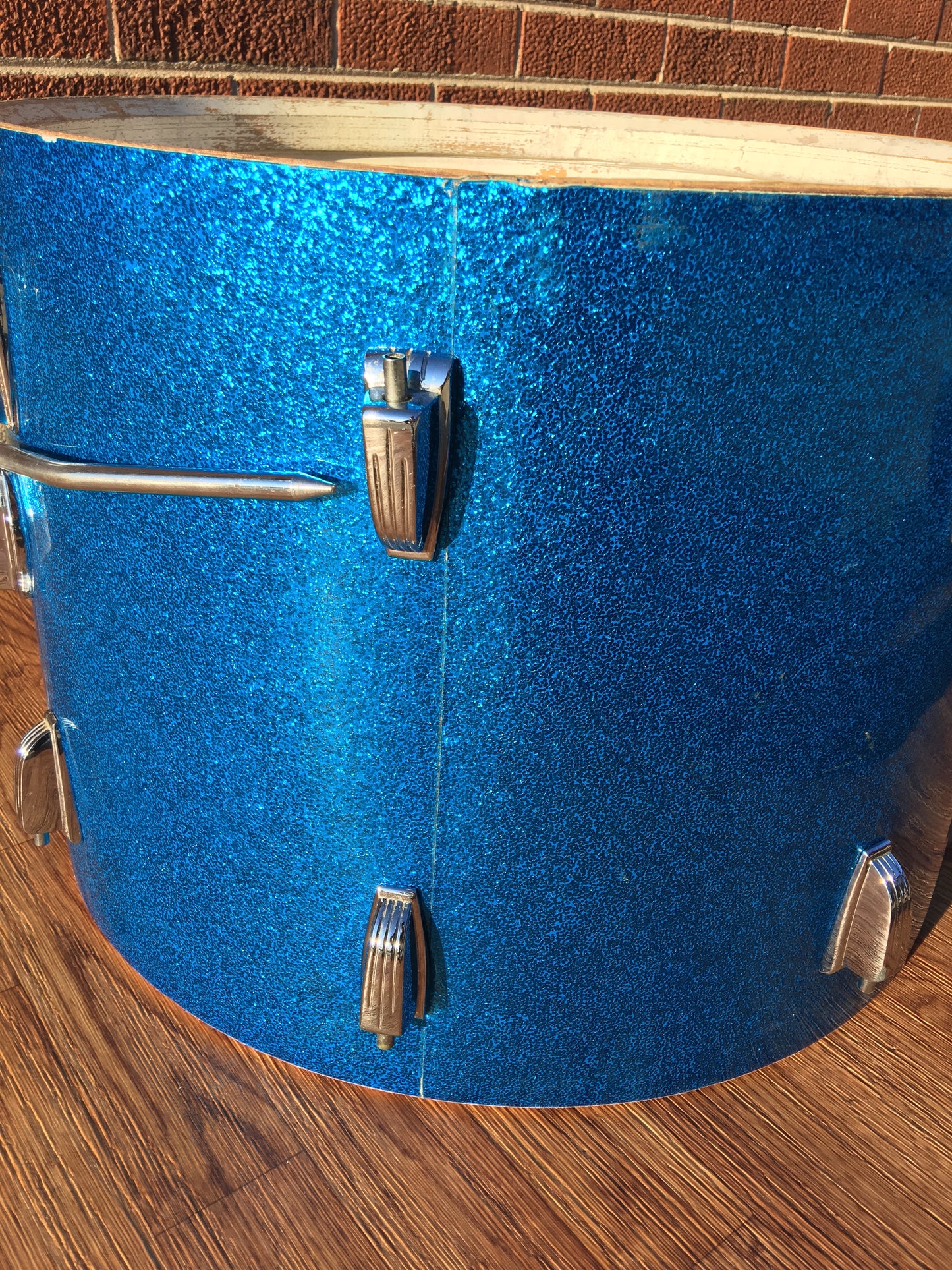 1960s 20" Ludwig Keystone Blue Sparkle Down Beat Bass Drum