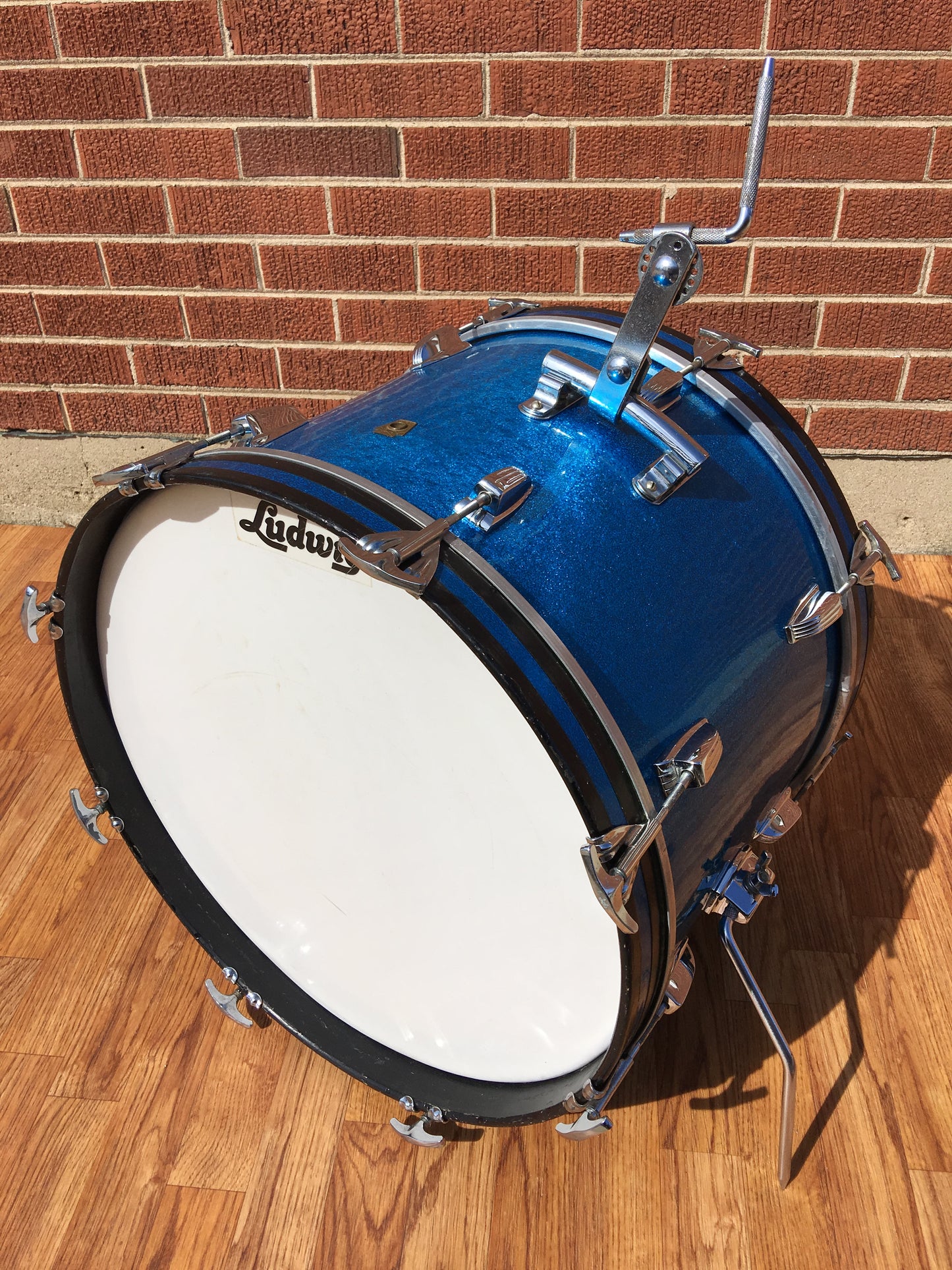 1960s 20" Ludwig Keystone Blue Sparkle Down Beat Bass Drum