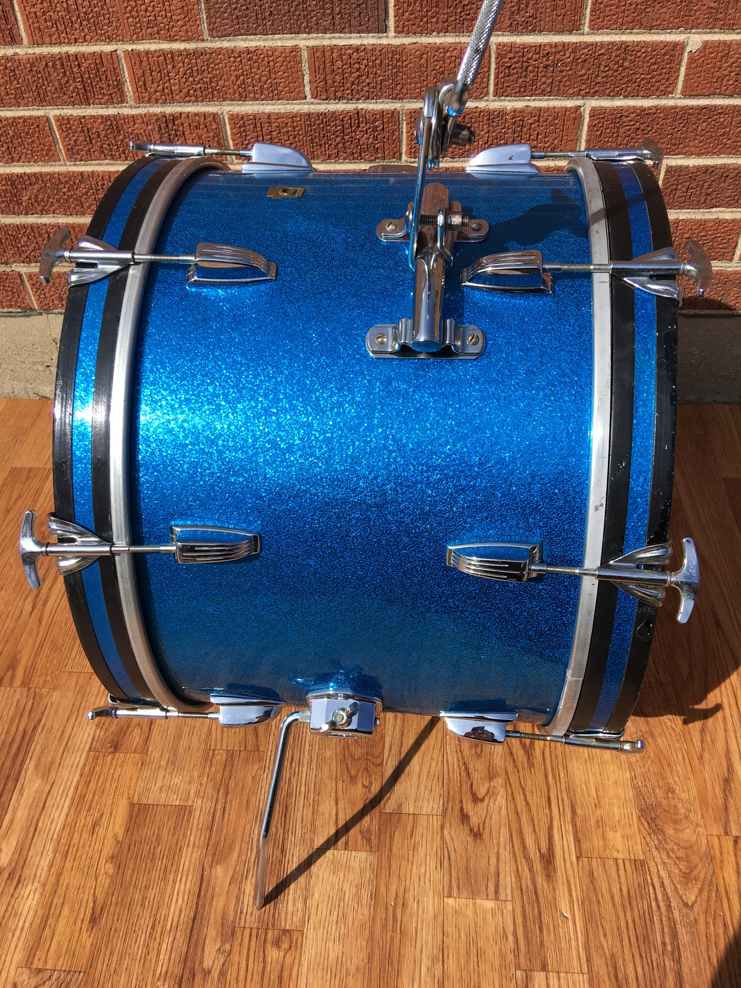 1960s 20" Ludwig Keystone Blue Sparkle Down Beat Bass Drum