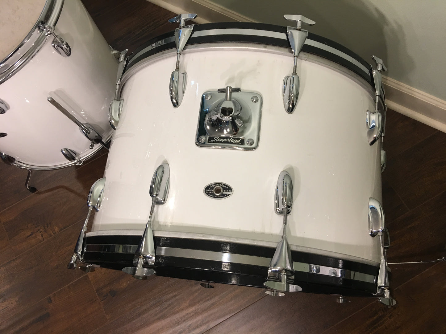 1970s Slingerland Drum Set White Gloss Pearl 3 Ply 24/14/16
