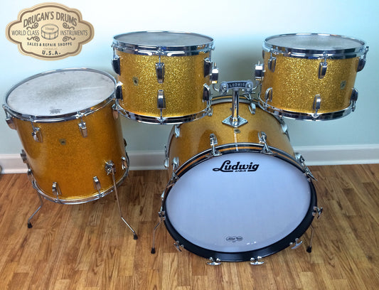 1968 Ludwig Keystone Gold Sparkle Hollywood Set - 22/12/13/16